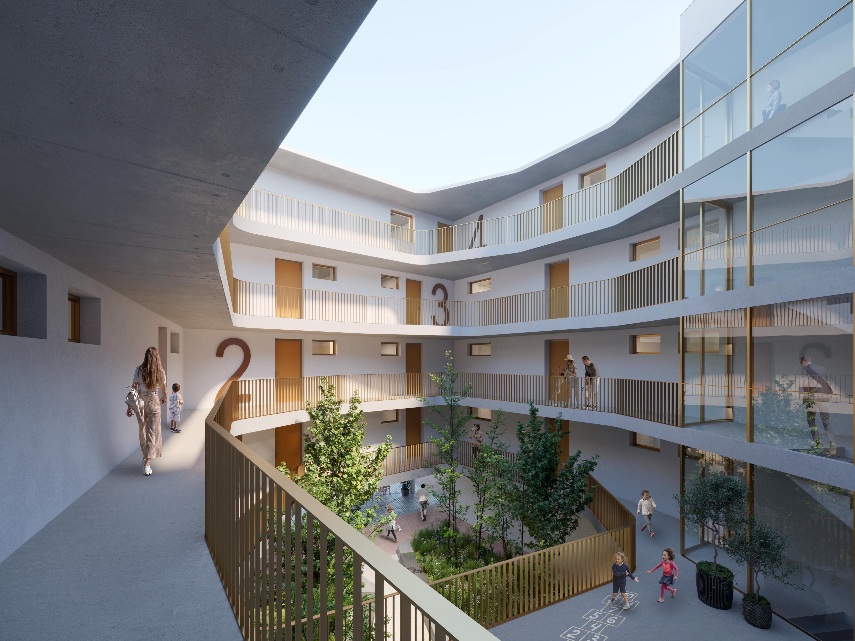 Außenansicht-Rendering des Projektes Am Hirschfeld in der Gerasdorfer Straße in 1210 Wien