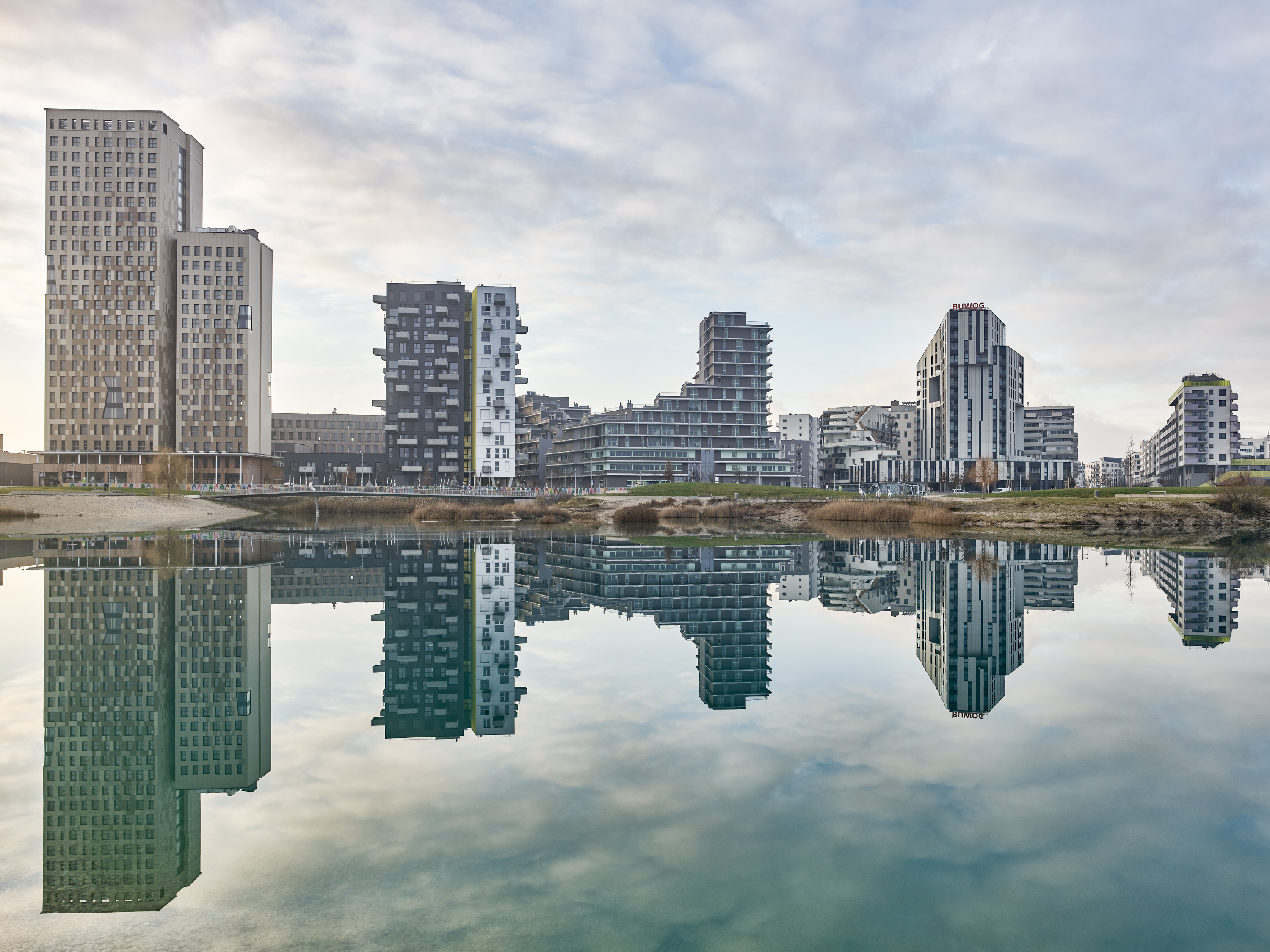 Großaufnahme des Gesamtprojektes sirius, Wohnen am See, in 1220 Wien